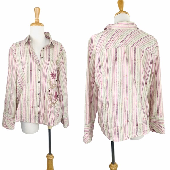 J. Jill Cotton VNTG Button Down Embroidered Shirt - Picture 2 of 9